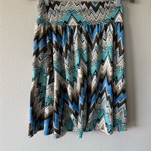 Chevron Patterned Blue and Brown Skirt